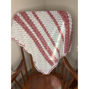 HANDMADE Crochet Baby Blanket White Pinks 100% Acrylic Caron Simply Soft Yarn